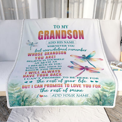 Personalized To My Grandson Gifts Blanket From Grandma Grandpa Whenever You Feel Dragonfly Grandson Birthday Gifts Graduation Christmas Custom Fleece Blanket | siriusteestore