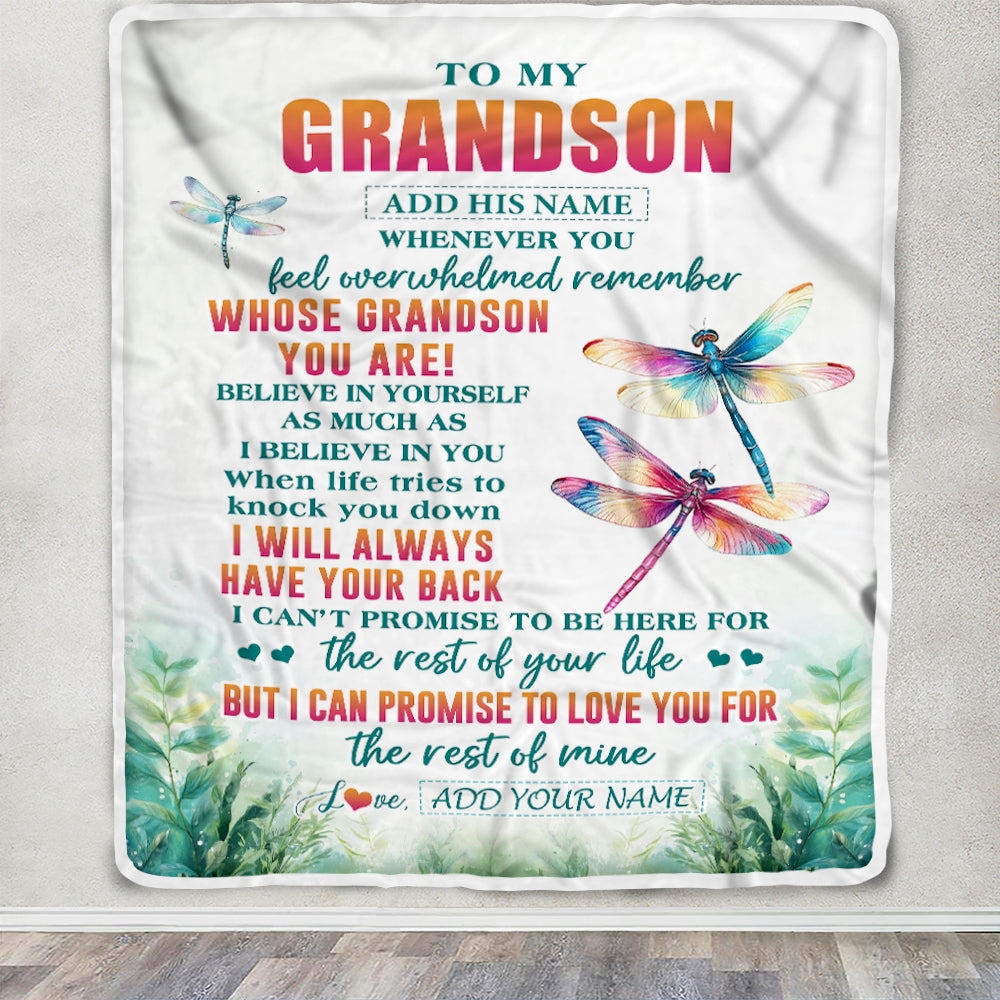 Personalized To My Grandson Gifts Blanket From Grandma Grandpa Whenever You Feel Dragonfly Grandson Birthday Gifts Graduation Christmas Custom Fleece Blanket | siriusteestore