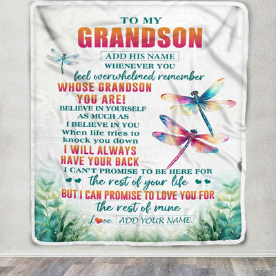 Personalized To My Grandson Gifts Blanket From Grandma Grandpa Whenever You Feel Dragonfly Grandson Birthday Gifts Graduation Christmas Custom Fleece Blanket | siriusteestore