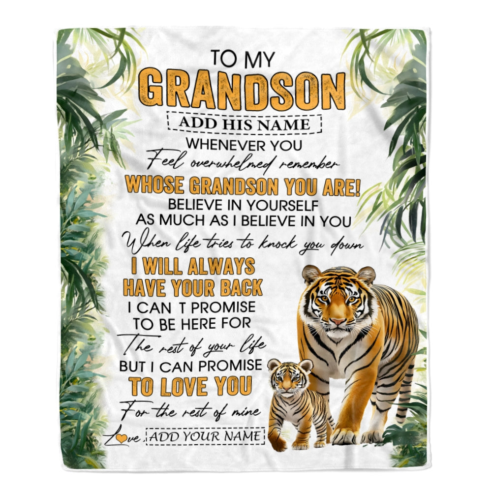 Personalized To My Grandson Gifts Blanket From Grandma Grandpa Whenever You Feel Tiger Grandson Birthday Gifts Graduation Christmas Customized Fleece Blanket | siriusteestore