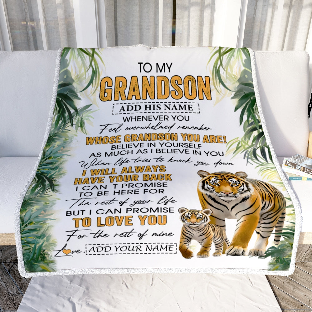 Personalized To My Grandson Gifts Blanket From Grandma Grandpa Whenever You Feel Tiger Grandson Birthday Gifts Graduation Christmas Customized Fleece Blanket | siriusteestore