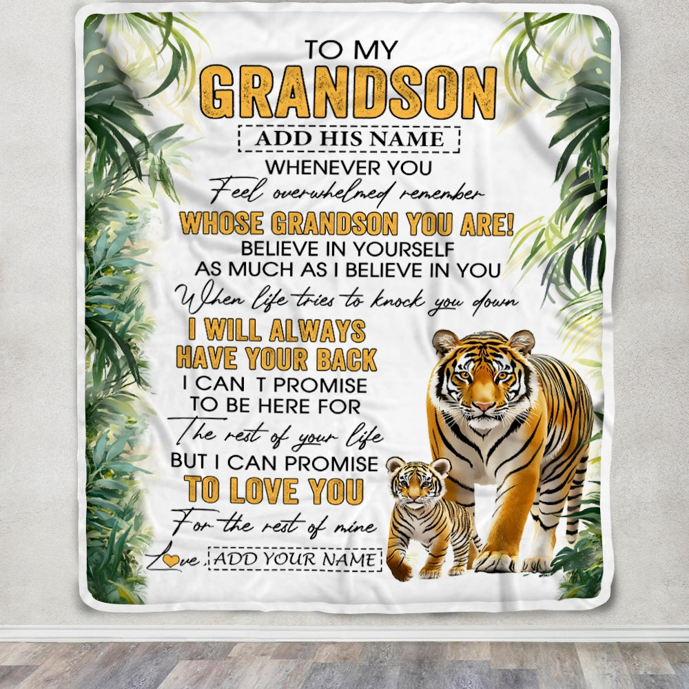 Personalized To My Grandson Gifts Blanket From Grandma Grandpa Whenever You Feel Tiger Grandson Birthday Gifts Graduation Christmas Customized Fleece Blanket | siriusteestore