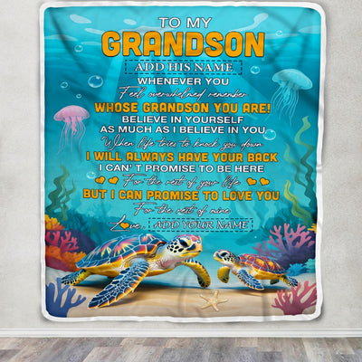 Personalized To My Grandson Gifts Blanket From Grandma Grandpa Whenever You Feel Turtle Grandson Birthday Gifts Graduation Christmas Customized Fleece Blanket | siriusteestore