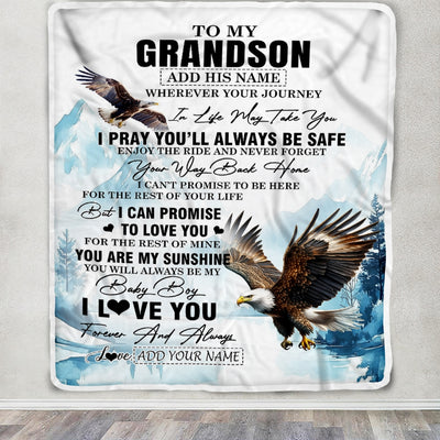 Personalized To My Grandson Gifts Blanket From Grandma Grandpa Wherever Your Journey In Life Eagle Grandson Birthday Gifts Warm Customized Fleece Throw Blanket | siriusteestore