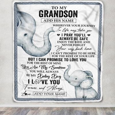Personalized To My Grandson Gifts Blanket From Grandma Grandpa Wherever Your Journey In Life Elephant Grandson Birthday Gifts Warm Customized Fleece Blanket | siriusteestore