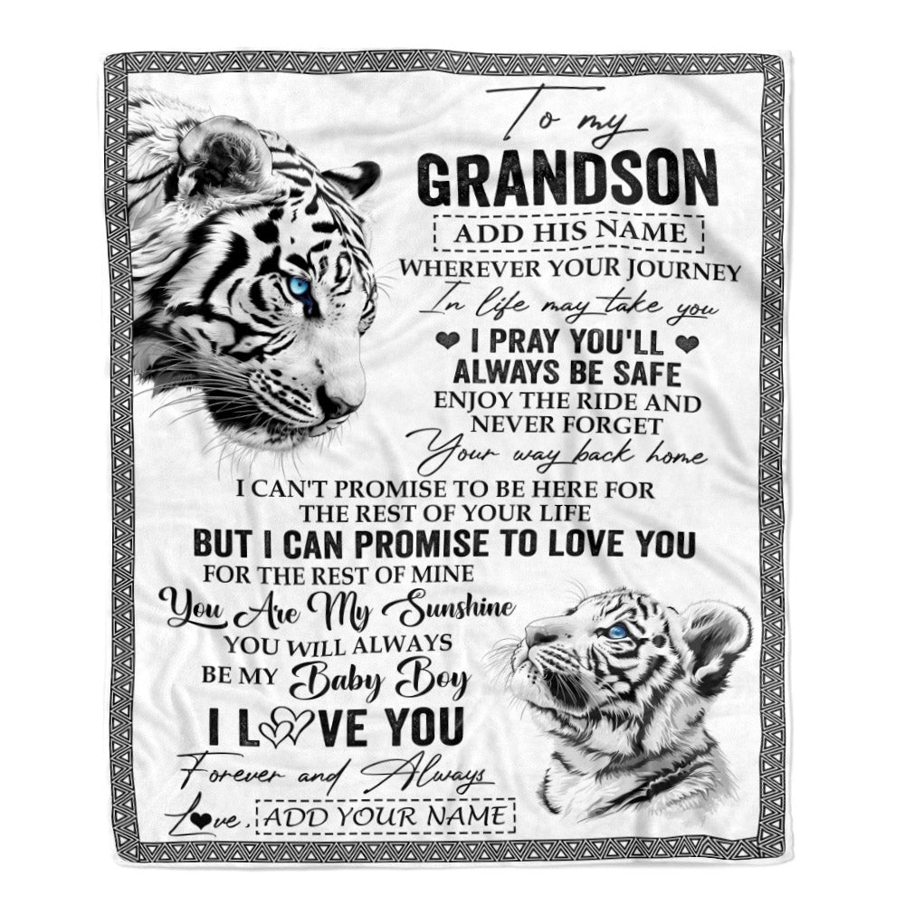 Personalized To My Grandson Gifts Blanket From Grandma Grandpa Wherever Your Journey In Life White Tier Granddaughter Birthday Gifts Christmas Fleece Blanket | siriusteestore