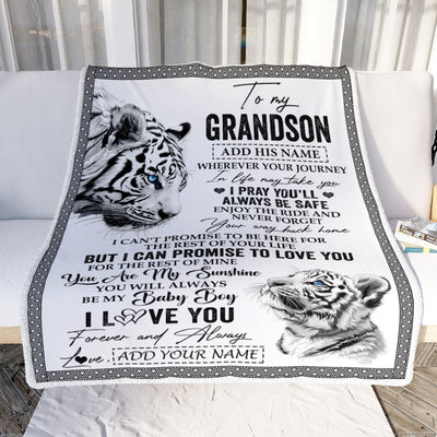 Personalized To My Grandson Gifts Blanket From Grandma Grandpa Wherever Your Journey In Life White Tier Granddaughter Birthday Gifts Christmas Fleece Blanket | siriusteestore