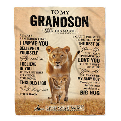 Personalized To My Grandson Gifts Blanket From Grandma Nana Always Remember Lion Gifts For Grandson Birthday Graduation Christmas Custom Fleece Throw Blanket | siriusteestore