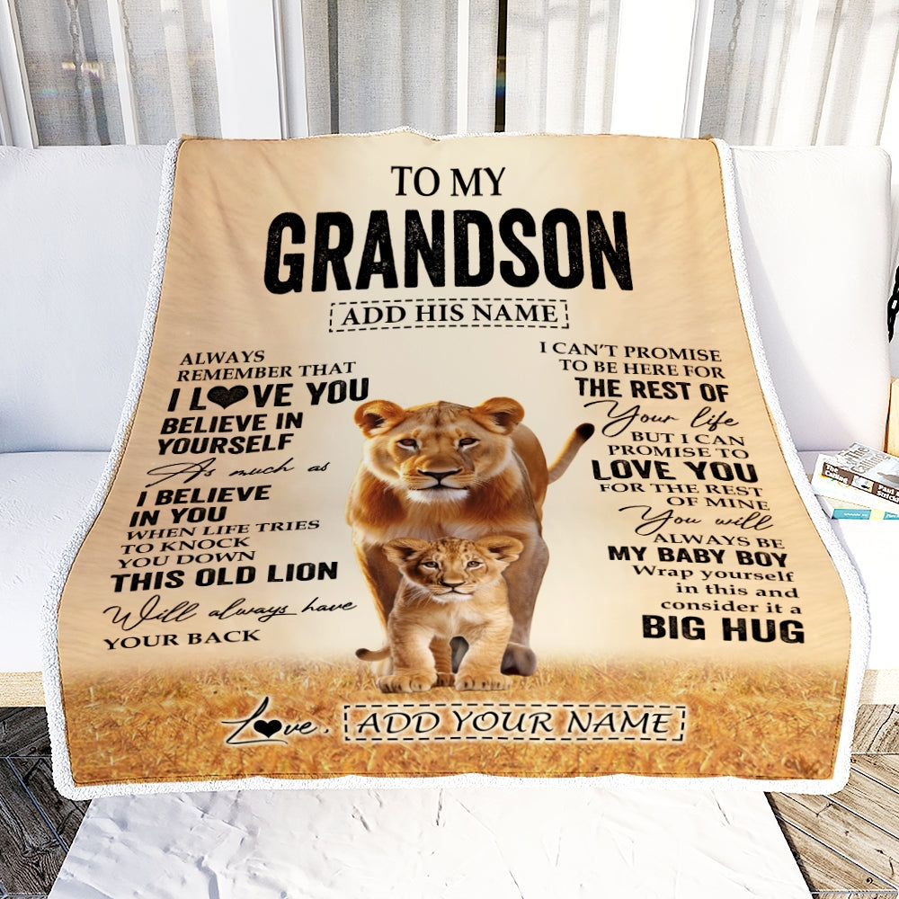 Personalized To My Grandson Gifts Blanket From Grandma Nana Always Remember Lion Gifts For Grandson Birthday Graduation Christmas Custom Fleece Throw Blanket | siriusteestore