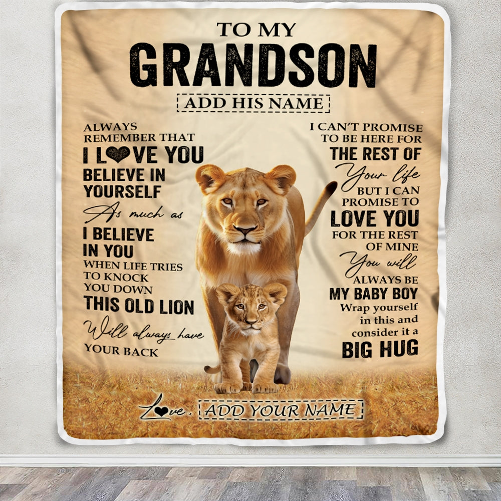 Personalized To My Grandson Gifts Blanket From Grandma Nana Always Remember Lion Gifts For Grandson Birthday Graduation Christmas Custom Fleece Throw Blanket | siriusteestore