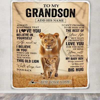 Personalized To My Grandson Gifts Blanket From Grandma Nana Always Remember Lion Gifts For Grandson Birthday Graduation Christmas Custom Fleece Throw Blanket | siriusteestore