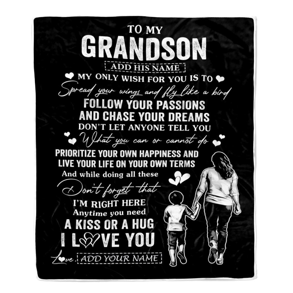 Personalized To My Grandson Gifts Blanket From Grandma Nana My Only Wish For You Grandson Birthday Gifts Graduation Christmas Customized Fleece Throw Blanket | siriusteestore