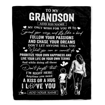 Personalized To My Grandson Gifts Blanket From Grandma Nana My Only Wish For You Grandson Birthday Gifts Graduation Christmas Customized Fleece Throw Blanket | siriusteestore