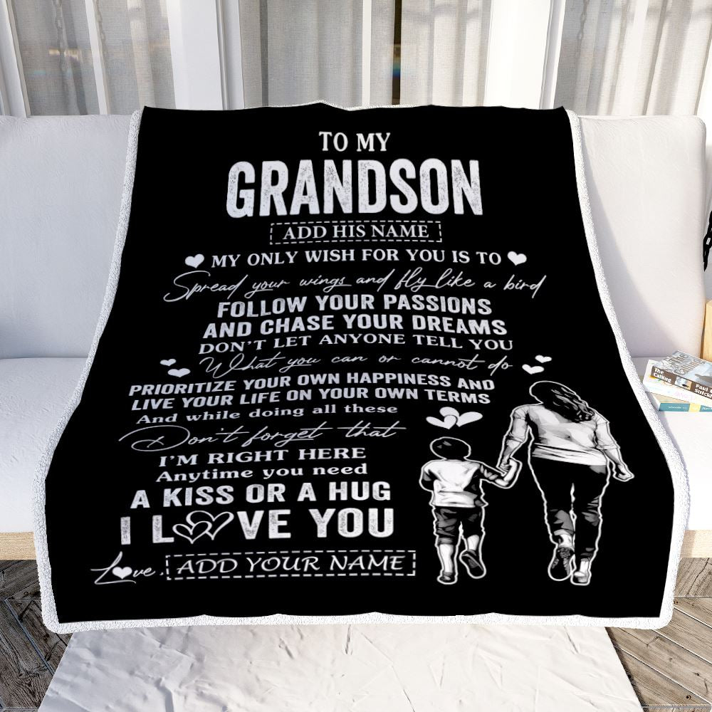 Personalized To My Grandson Gifts Blanket From Grandma Nana My Only Wish For You Grandson Birthday Gifts Graduation Christmas Customized Fleece Throw Blanket | siriusteestore