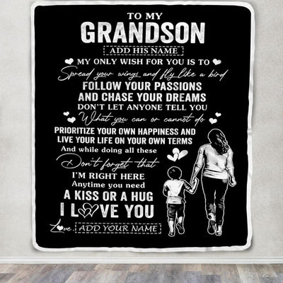 Personalized To My Grandson Gifts Blanket From Grandma Nana My Only Wish For You Grandson Birthday Gifts Graduation Christmas Customized Fleece Throw Blanket | siriusteestore