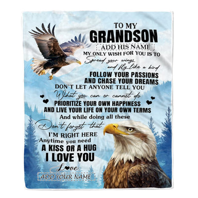 Personalized To My Grandson Gifts Blanket From Grandma Papa Eagle My Only Wish For You Grandson Birthday Gifts Graduation Christmas Customized Fleece Blanket | siriusteestore