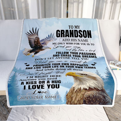 Personalized To My Grandson Gifts Blanket From Grandma Papa Eagle My Only Wish For You Grandson Birthday Gifts Graduation Christmas Customized Fleece Blanket | siriusteestore