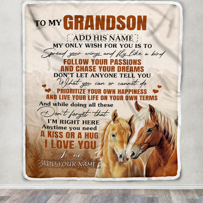 Personalized To My Grandson Gifts Blanket From Grandma Papa Horse My Only Wish For You Grandson Birthday Gifts Graduation Christmas Customized Fleece Blanket | siriusteestore