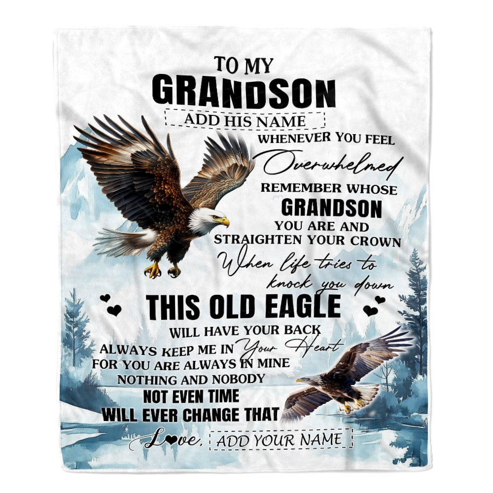 Personalized To My Grandson Gifts Blanket From Grandma Papa Whenever Eagle Unique Birthday Gifts For Grandson Graduation Christmas Custom Fleece Throw Blanket | siriusteestore