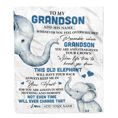 Personalized To My Grandson Gifts Blanket From Grandma Papa Whenever Elephant Unique Birthday Gifts For Grandson Graduation Christmas Fleece Throw Blanket | siriusteestore
