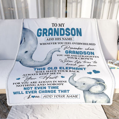 Personalized To My Grandson Gifts Blanket From Grandma Papa Whenever Elephant Unique Birthday Gifts For Grandson Graduation Christmas Fleece Throw Blanket | siriusteestore