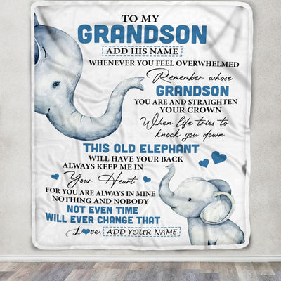 Personalized To My Grandson Gifts Blanket From Grandma Papa Whenever Elephant Unique Birthday Gifts For Grandson Graduation Christmas Fleece Throw Blanket | siriusteestore