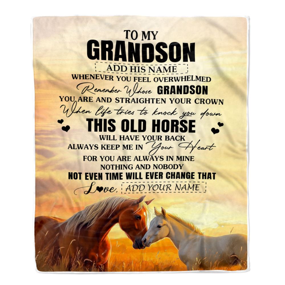Personalized To My Grandson Gifts Blanket From Grandma Papa Whenever Horse Unique Birthday Gifts For Grandson Graduation Christmas Custom Fleece Throw Blanket | siriusteestore
