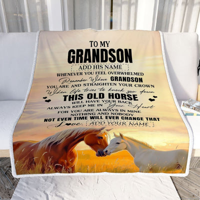 Personalized To My Grandson Gifts Blanket From Grandma Papa Whenever Horse Unique Birthday Gifts For Grandson Graduation Christmas Custom Fleece Throw Blanket | siriusteestore