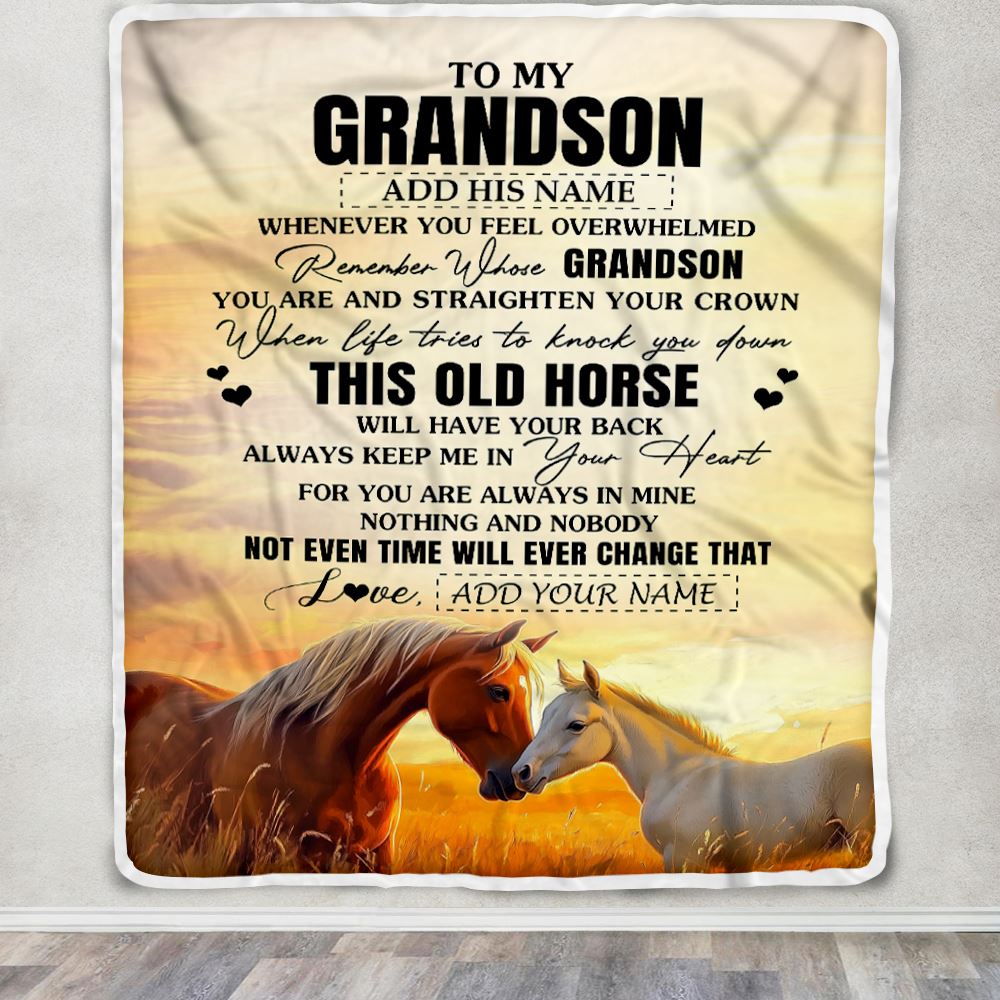 Personalized To My Grandson Gifts Blanket From Grandma Papa Whenever Horse Unique Birthday Gifts For Grandson Graduation Christmas Custom Fleece Throw Blanket | siriusteestore