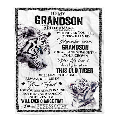 Personalized To My Grandson Gifts Blanket From Grandma Papa Whenever White Tiger Unique Birthday Gifts For Grandson Graduation Christmas Fleece Throw Blanket | siriusteestore