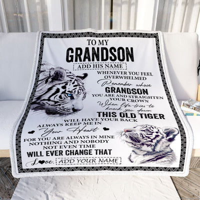 Personalized To My Grandson Gifts Blanket From Grandma Papa Whenever White Tiger Unique Birthday Gifts For Grandson Graduation Christmas Fleece Throw Blanket | siriusteestore