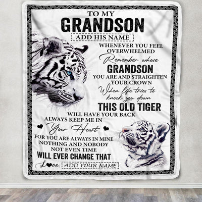 Personalized To My Grandson Gifts Blanket From Grandma Papa Whenever White Tiger Unique Birthday Gifts For Grandson Graduation Christmas Fleece Throw Blanket | siriusteestore