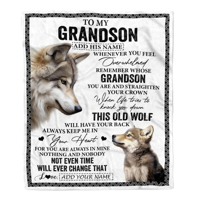 Personalized To My Grandson Gifts Blanket From Grandma Papa Whenever Wolf Unique Birthday Gifts For Grandson Graduation Christmas Custom Fleece Throw Blanket | siriusteestore