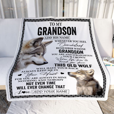 Personalized To My Grandson Gifts Blanket From Grandma Papa Whenever Wolf Unique Birthday Gifts For Grandson Graduation Christmas Custom Fleece Throw Blanket | siriusteestore
