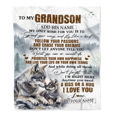 Personalized To My Grandson Gifts Blanket From Grandma Papa Wolf My Only Wish For You Grandson Birthday Gifts Graduation Christmas Customized Fleece Blanket | siriusteestore
