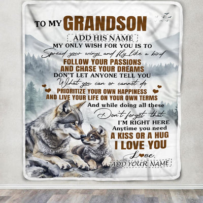 Personalized To My Grandson Gifts Blanket From Grandma Papa Wolf My Only Wish For You Grandson Birthday Gifts Graduation Christmas Customized Fleece Blanket | siriusteestore