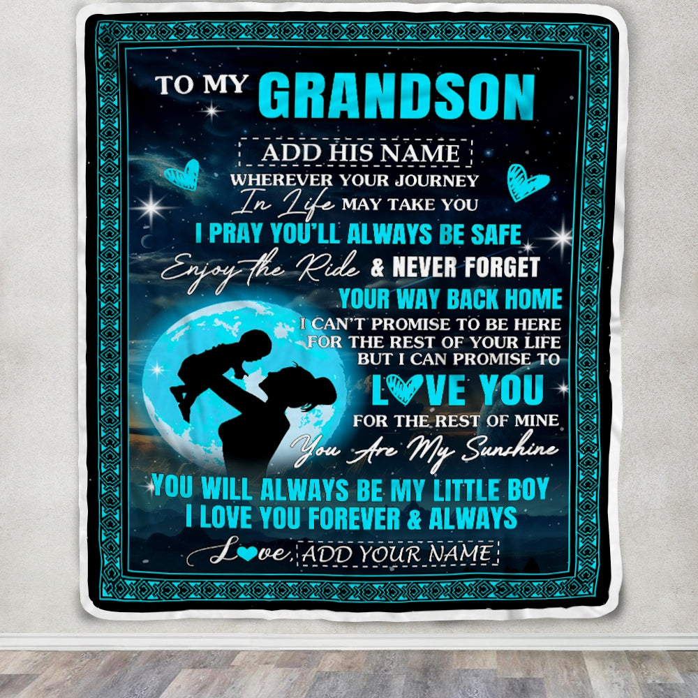 Personalized To My Grandson Gifts Blanket From Grandma Promise To Love You Gifts For Grandson Birthday Graduation Christmas Custom Fleece Throw Blanket | siriusteestore