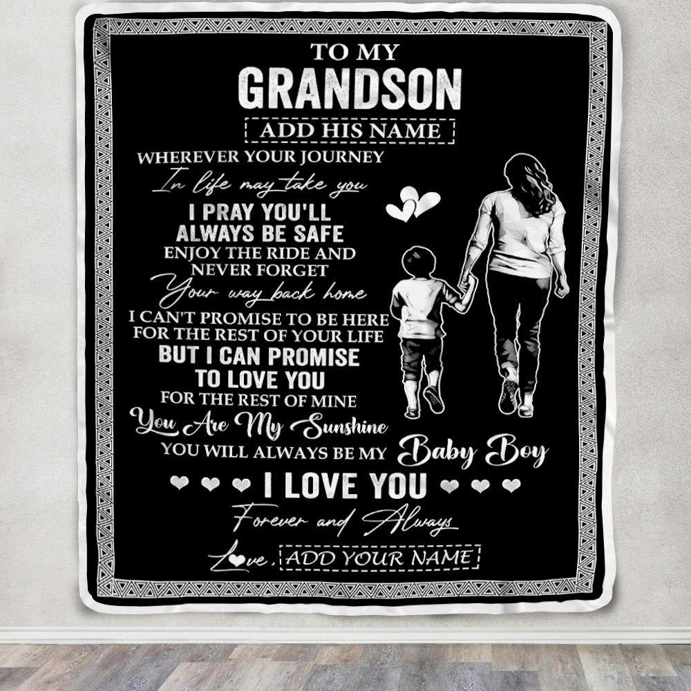 Personalized To My Grandson Gifts Blanket From Grandmother Wherever Your Journey In Life Grandma Granddaughter Birthday Gifts Christmas Fleece Throw Blanket | siriusteestore