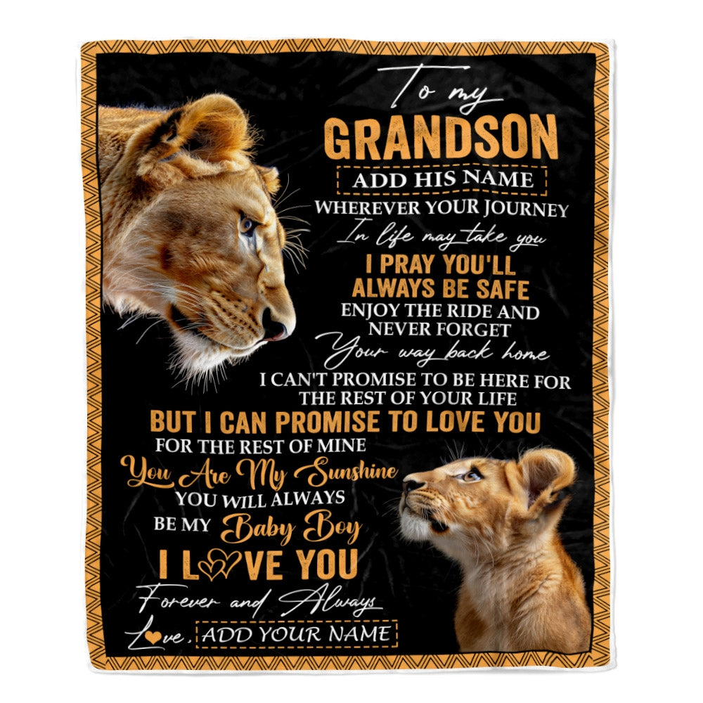 Personalized To My Grandson Gifts Blanket From Grandmother Wherever Your Journey In Life Lion Granddaughter Birthday Gifts Christmas Fleece Throw Blanket | siriusteestore