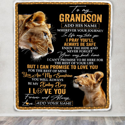 Personalized To My Grandson Gifts Blanket From Grandmother Wherever Your Journey In Life Lion Granddaughter Birthday Gifts Christmas Fleece Throw Blanket | siriusteestore