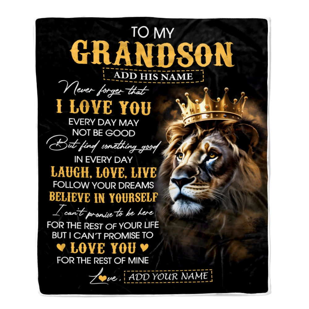 Personalized To My Grandson Gifts Blanket From Grandpa Grandma Laugh Love Live Lion Grandson Happy Birthday Gifts Graduation Christmas Custom Fleece Blanket | siriusteestore