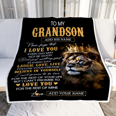 Personalized To My Grandson Gifts Blanket From Grandpa Grandma Laugh Love Live Lion Grandson Happy Birthday Gifts Graduation Christmas Custom Fleece Blanket | siriusteestore