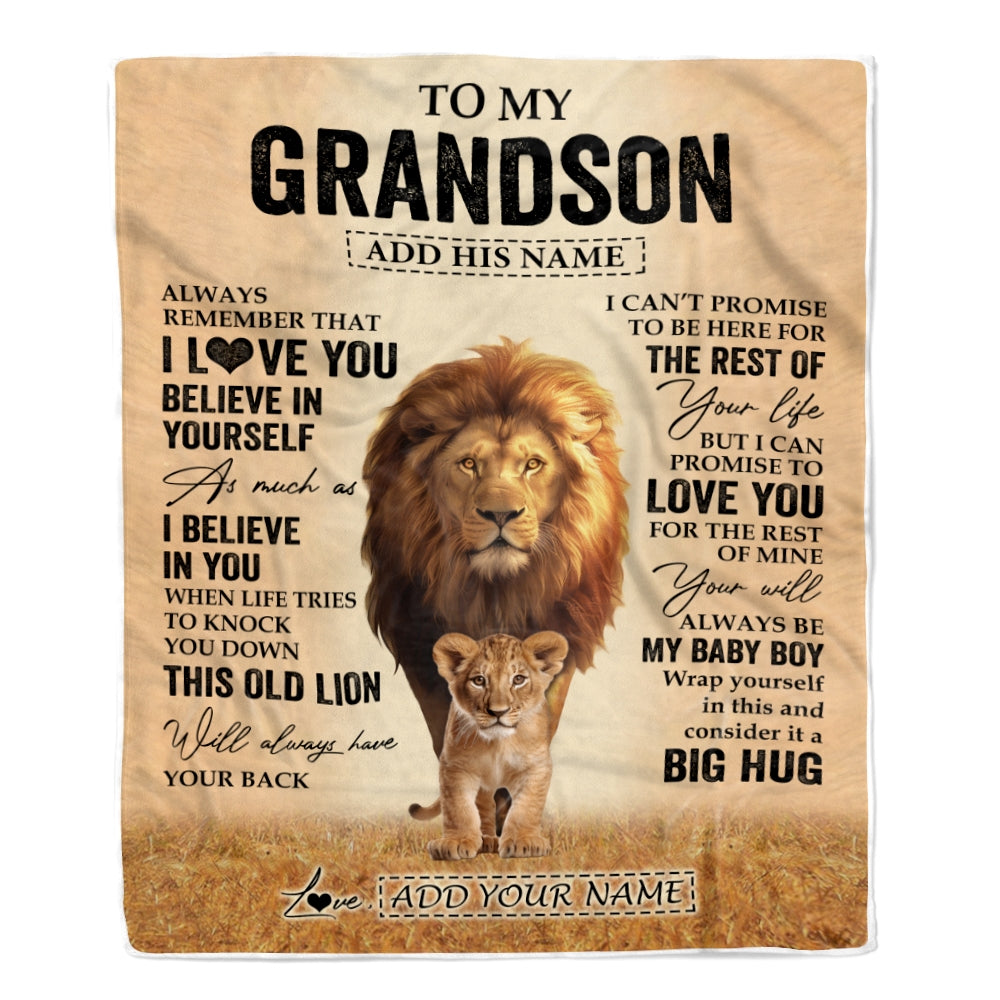 Personalized To My Grandson Gifts Blanket From Grandpa Papa Always Remember Lion Gifts For Grandson Birthday Graduation Christmas Custom Fleece Throw Blanket | siriusteestore