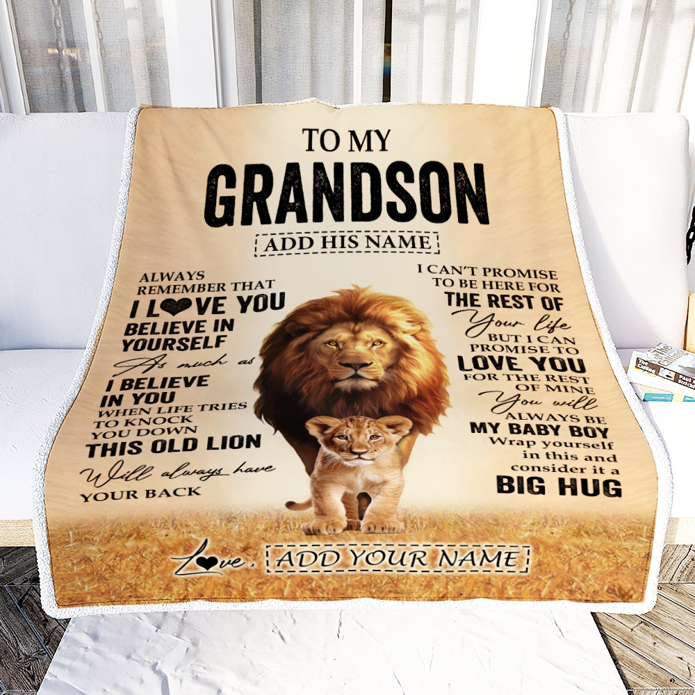 Personalized To My Grandson Gifts Blanket From Grandpa Papa Always Remember Lion Gifts For Grandson Birthday Graduation Christmas Custom Fleece Throw Blanket | siriusteestore