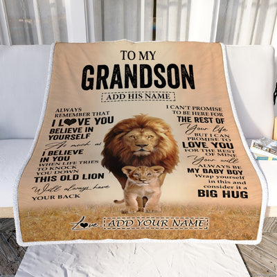 Personalized To My Grandson Gifts Blanket From Grandpa Papa Always Remember Lion Gifts For Grandson Birthday Graduation Christmas Custom Fleece Throw Blanket | siriusteestore