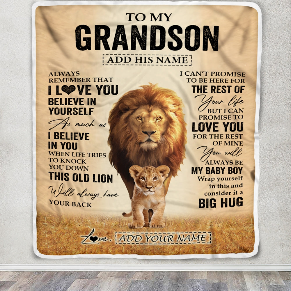 Personalized To My Grandson Gifts Blanket From Grandpa Papa Always Remember Lion Gifts For Grandson Birthday Graduation Christmas Custom Fleece Throw Blanket | siriusteestore