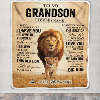 Personalized To My Grandson Gifts Blanket From Grandpa Papa Always Remember Lion Gifts For Grandson Birthday Graduation Christmas Custom Fleece Throw Blanket | siriusteestore