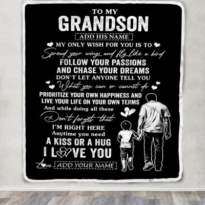 Personalized To My Grandson Gifts Blanket From Grandpa Papa My Only Wish For You Grandson Birthday Gifts Graduation Christmas Customized Fleece Throw Blanket | siriusteestore