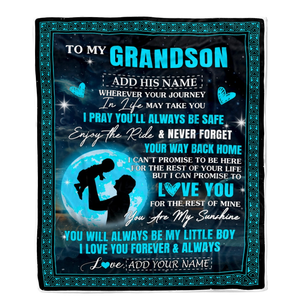 Personalized To My Grandson Gifts Blanket From Grandpa Promise To Love You Gifts For Grandson Birthday Graduation Christmas Custom Fleece Throw Blanket | siriusteestore