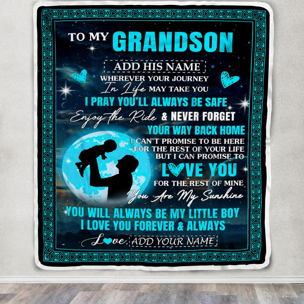 Personalized To My Grandson Gifts Blanket From Grandpa Promise To Love You Gifts For Grandson Birthday Graduation Christmas Custom Fleece Throw Blanket | siriusteestore